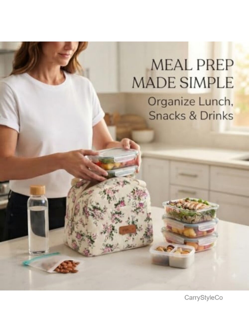 Corduroy Insulated Lunch Tote Leakproof Large Food Bag - Picture 3 of 6
